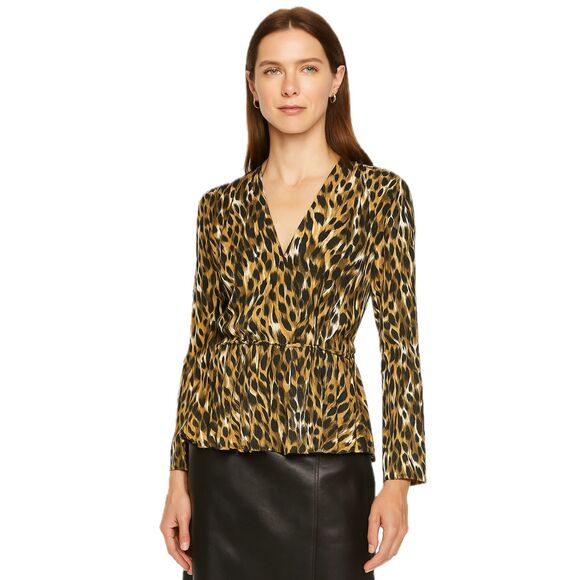 Leopard Print Deep V Neck Blouse - Picture 1 of 5